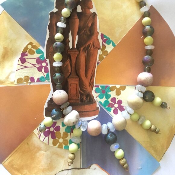 Handmade necklace with lemon chrysoprase, labradorite, moonstone, and goldfill - Picture 6 of 8